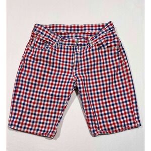 Levis 504 Regular Fit Shorts Mens 34 Red White Blue Gingham Check Plaid Cotton